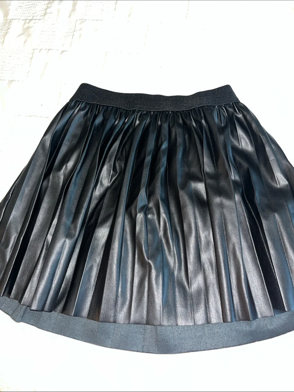 Crewcuts Black Pleated Faux Leather Skater Skirt